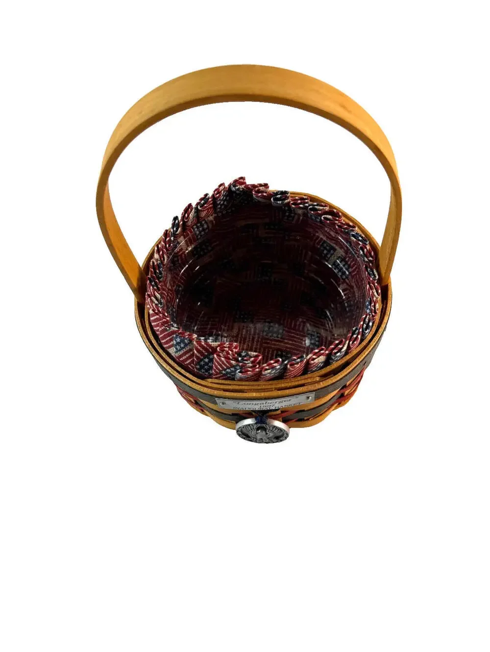 1997 Longaberger Inaugural Basket w/Flag Liner & Protector Tie-On 5.5RD x 3.25H
